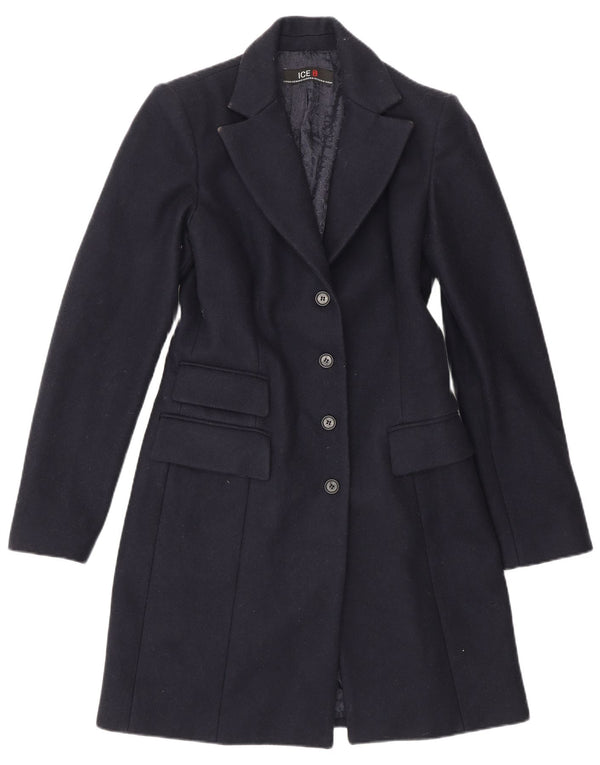 Iceberg Womens Overcoat UK 10 Small Navy Blue Wool