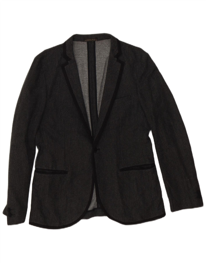 Zara Mens 1 Button Blazer Jacket EU 50 Medium Grey Viscose