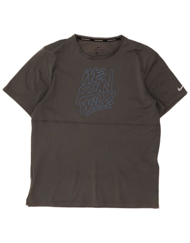 Nike Mens Dri Fit Graphic T-Shirt Top Medium Grey Polyester