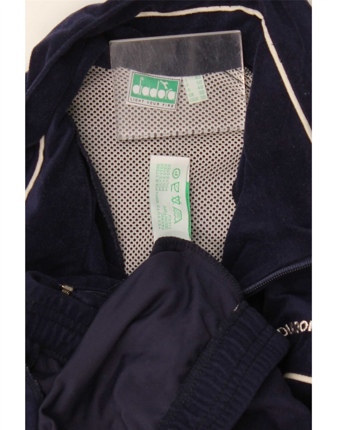 Diadora Mens Graphic Velour Tracksuit Top Jacket UK 38 Medium Navy Blue