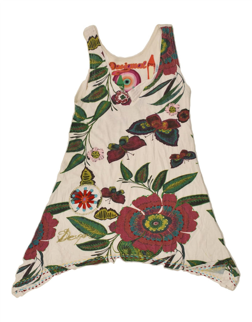 DESIGUAL Womens Sleeveless Graphic Tunic Top UK 12 Medium Beige Floral | Vintage Desigual | Thrift | Second-Hand Desigual | Used Clothing | Messina Hembry 