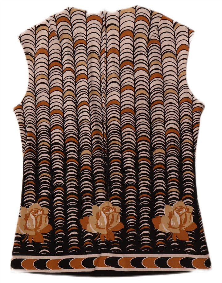 Vintage Womens Sleeveless Blouse Top IT 40 Small Beige Geometric Polyester