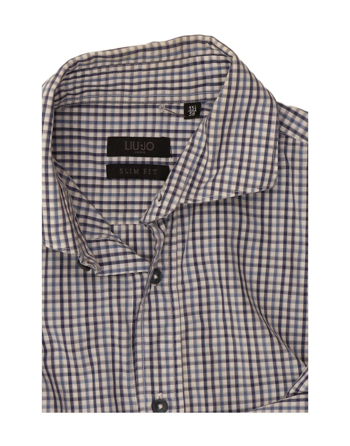 Liu Jo Mens Slim Fit Shirt Size 39 15 1/2 Medium Navy Blue Check