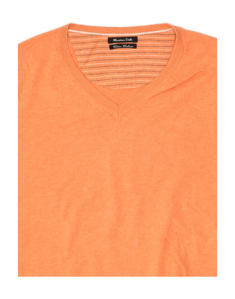 MASSIMO DUTTI Mens V-Neck Jumper Sweater  Large Orange Cotton | Vintage Massimo Dutti | Thrift | Second-Hand Massimo Dutti | Used Clothing | Messina Hembry 