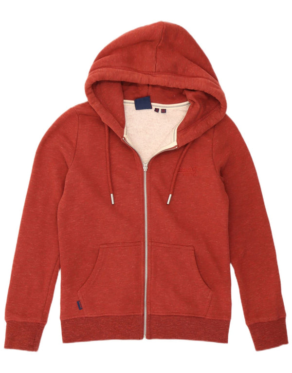 Superdry Womens Zip Hoodie Sweater UK 10 Small Brown Cotton