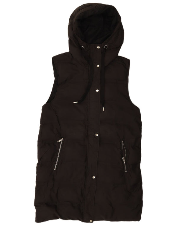 Zara Womens Hooded Padded Gilet UK 10 Small Black Polyester