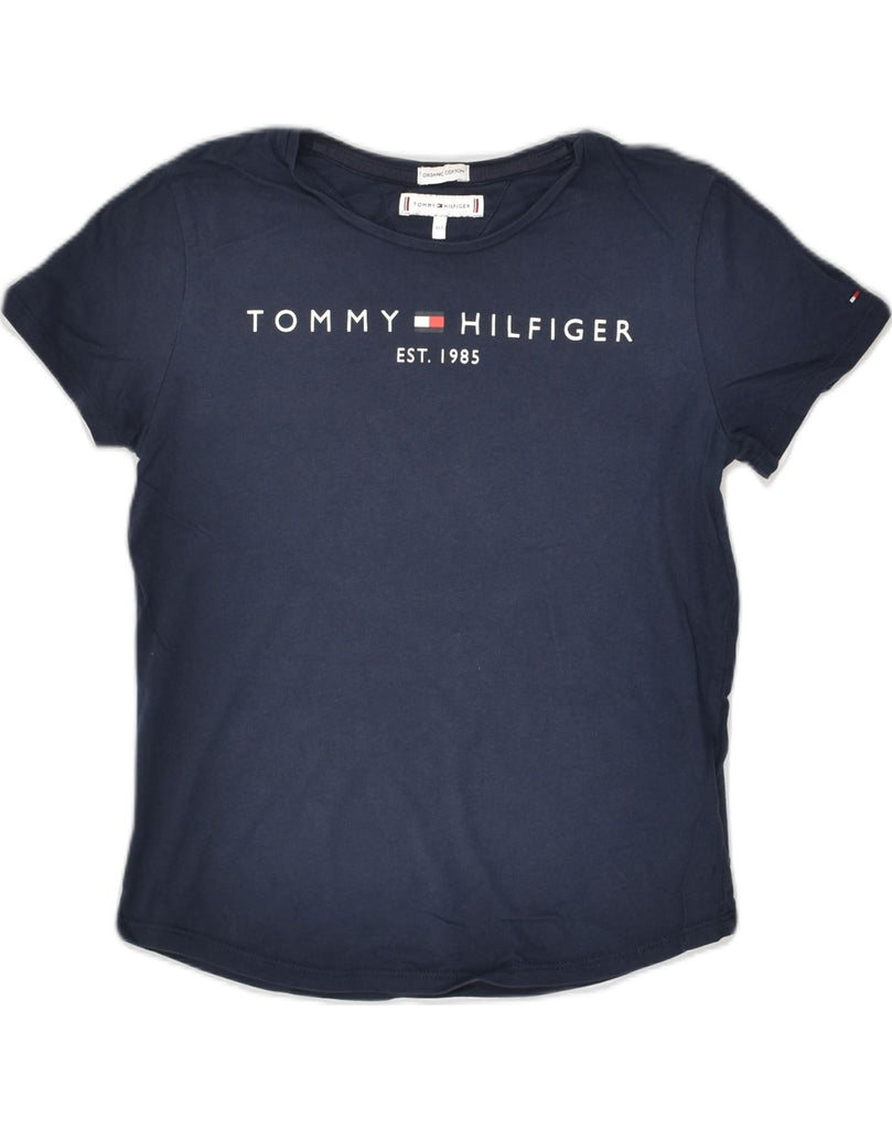 TOMMY HILFIGER Girls Graphic T-Shirt Top 11-12 Years Navy Blue Cotton | Vintage Tommy Hilfiger | Thrift | Second-Hand Tommy Hilfiger | Used Clothing | Messina Hembry 