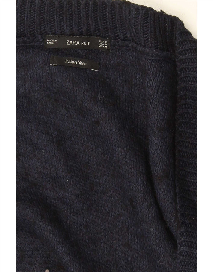 Zara Womens Oversized V-Neck Jumper Sweater UK 14 Medium Navy Blue Flecked