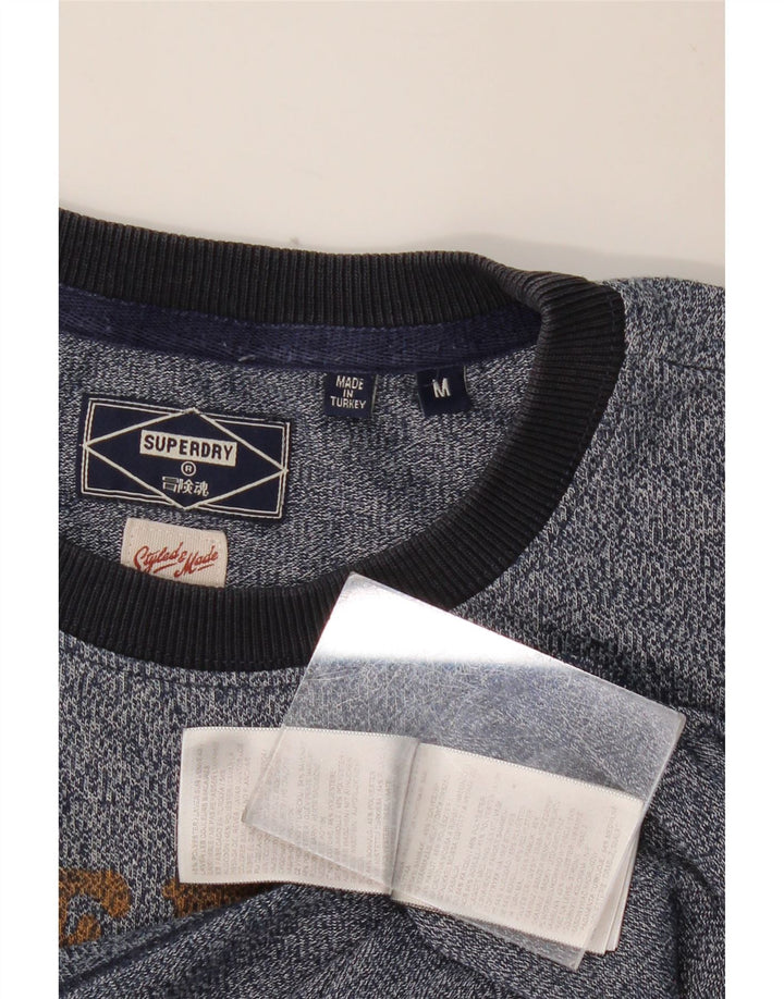 SUPERDRY Mens Graphic T-Shirt Top Medium Navy Blue Flecked Cotton