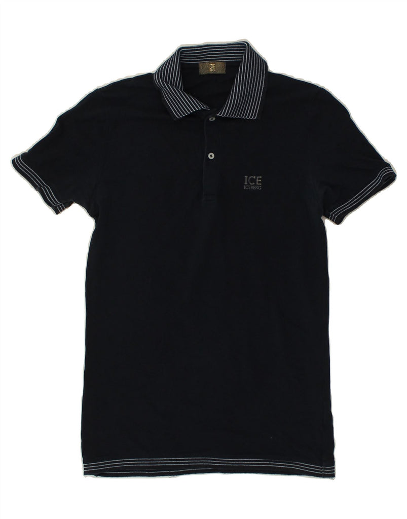 ICEBERG Mens Graphic Polo Shirt Small Navy Blue Cotton Vintage Iceberg and Second-Hand Iceberg from Messina Hembry 