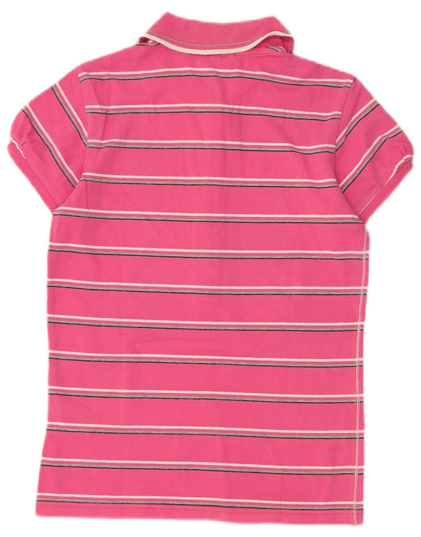 Champion Womens Heritage Fit Polo Shirt UK 12 Medium Pink Striped Cotton