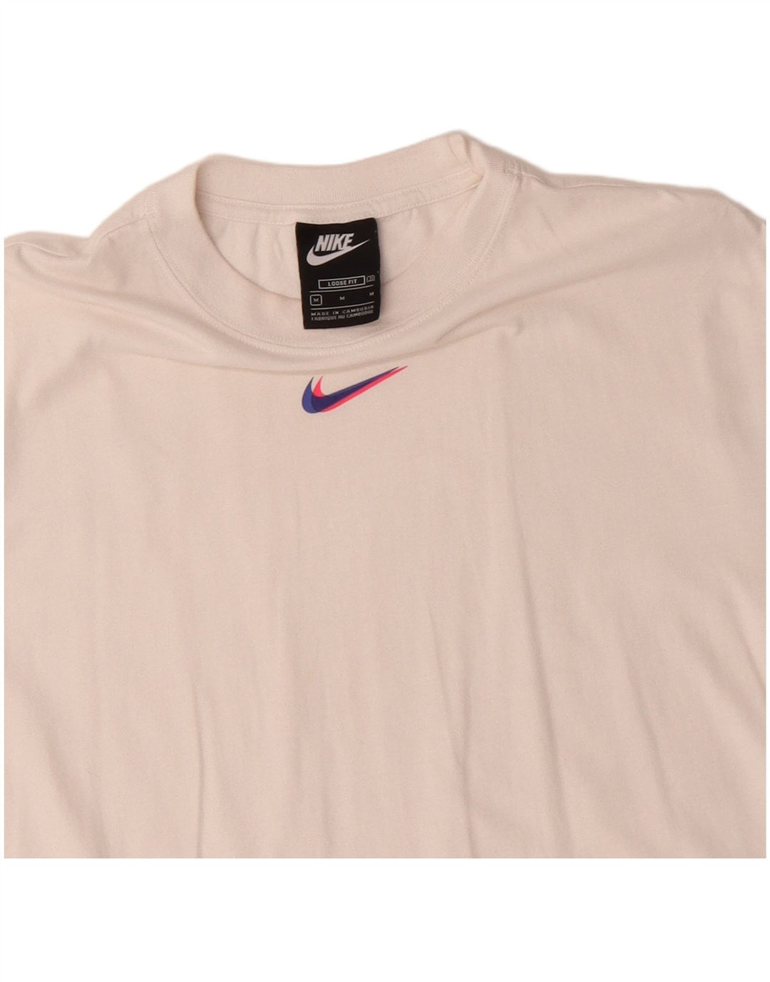 NIKE Womens Loose Fit T-Shirt Top UK 14 Medium White Cotton