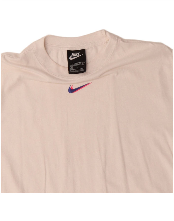 NIKE Womens Loose Fit T-Shirt Top UK 14 Medium White Cotton