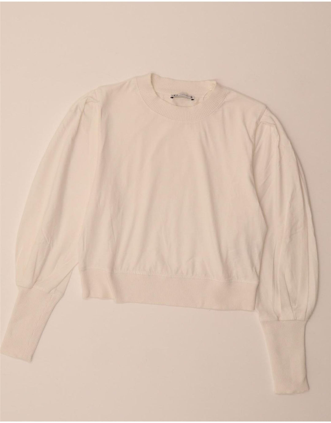 ZARA Womens Crop Sweatshirt Jumper UK 10 Small White Cotton