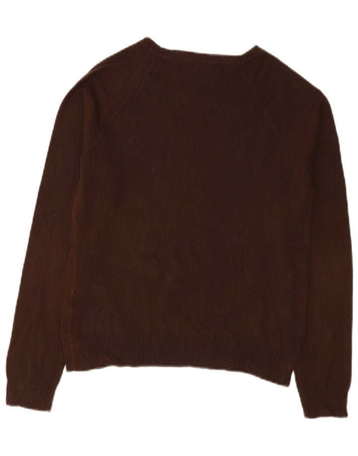Zara Womens V-Neck Jumper Sweater UK 12 Medium Brown Cotton
