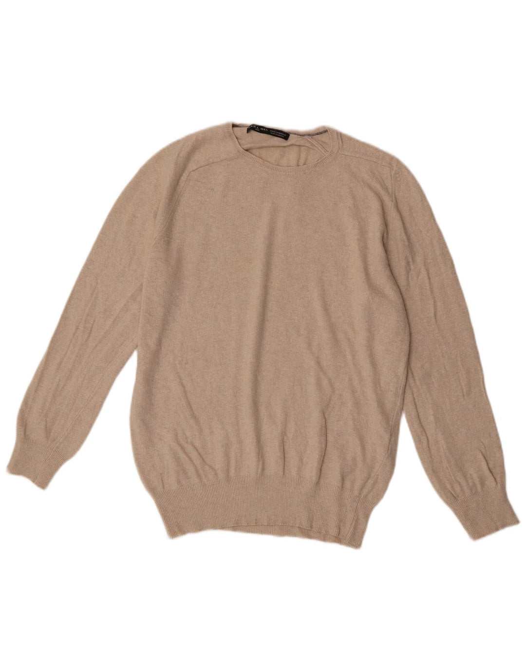 Zara Mens Crew Neck Jumper Sweater Medium Beige Viscose