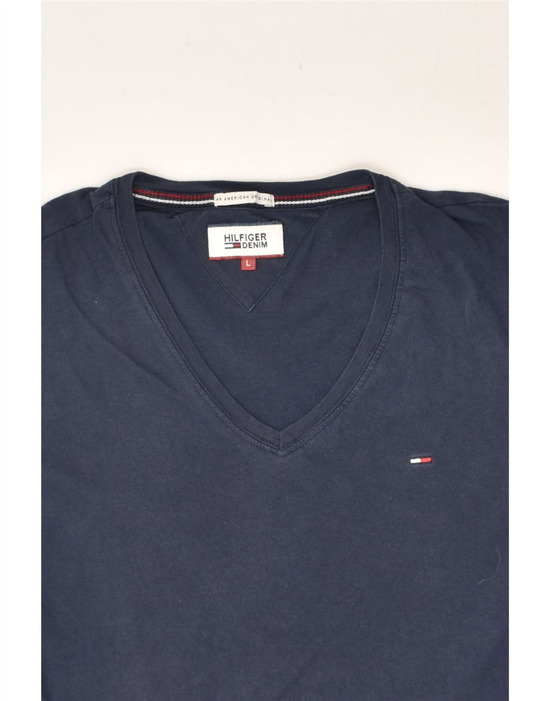 TOMMY HILFIGER Womens T-Shirt Top UK 16 Large Navy Blue Cotton | Vintage Tommy Hilfiger | Thrift | Second-Hand Tommy Hilfiger | Used Clothing | Messina Hembry 