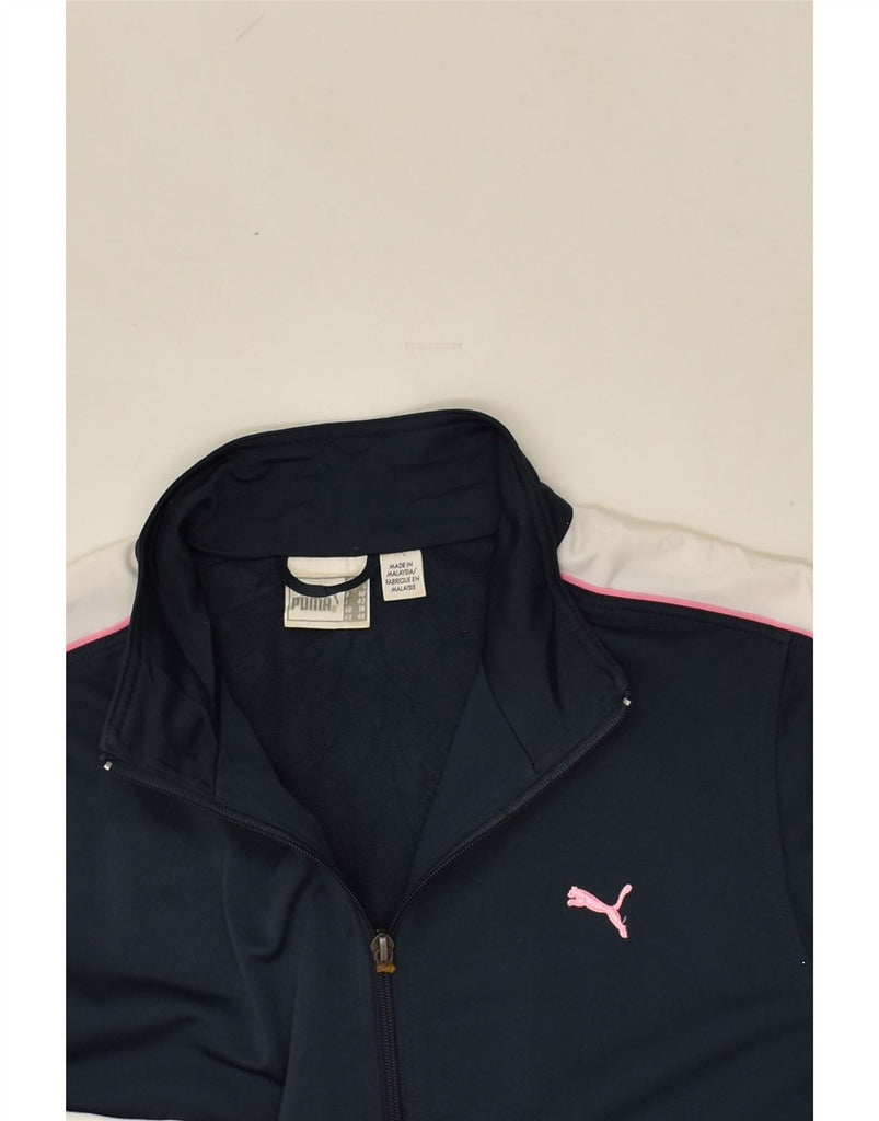 PUMA Womens Tracksuit Top Jacket UK 14 Large Navy Blue Polyester | Vintage Puma | Thrift | Second-Hand Puma | Used Clothing | Messina Hembry 