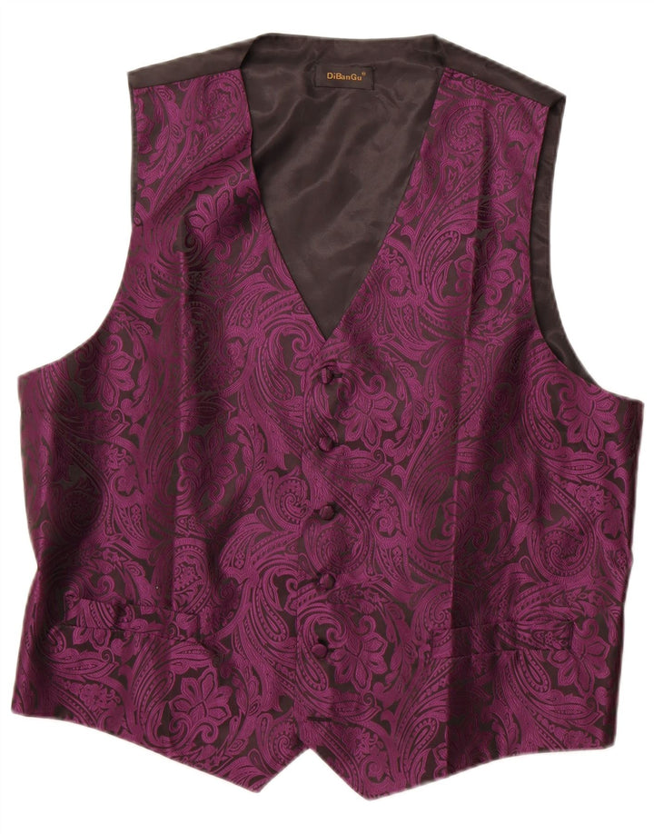 Vintage Mens Waistcoat 2XL Purple Paisley Polyester