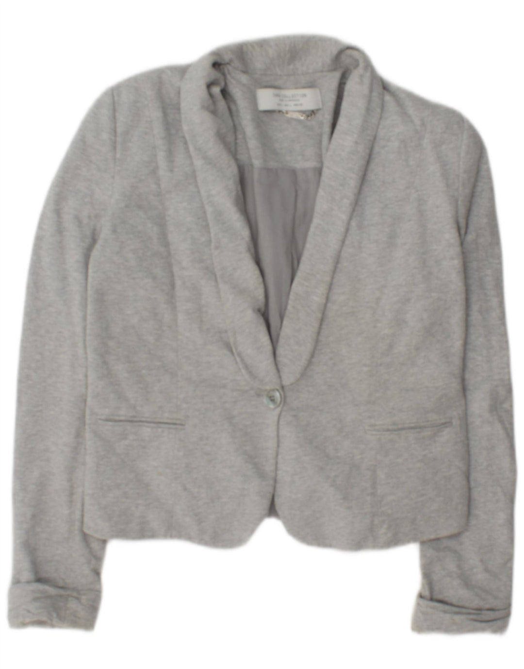 Zara Womens 1 Button Blazer Jacket UK 14 Large Grey Cotton