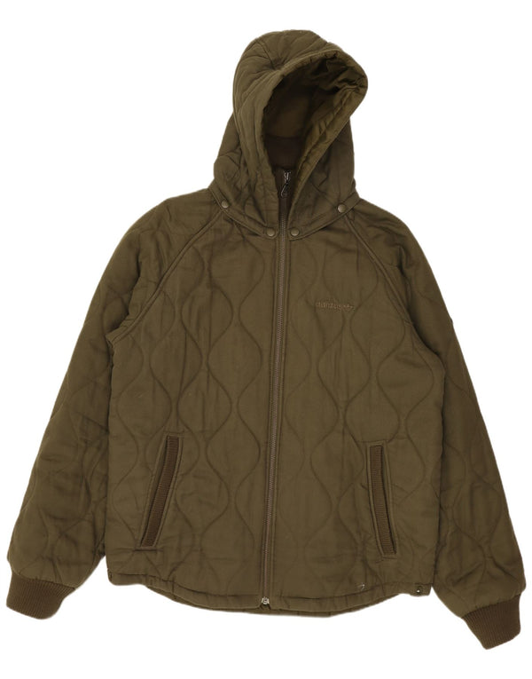 Adidas Mens Hooded Padded Jacket UK 36 Small Khaki Cotton Sports