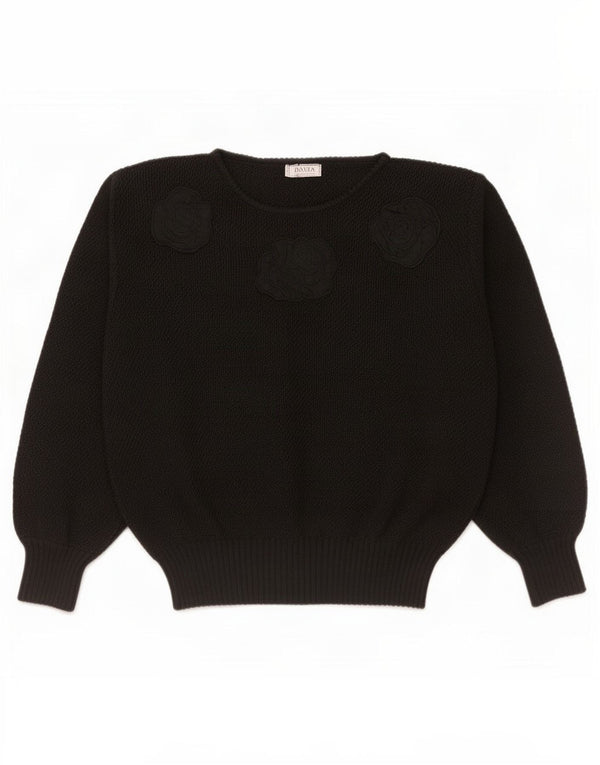 Dama Womens Oversized Boat Neck Jumper Sweater IT 46 Large Black Floral