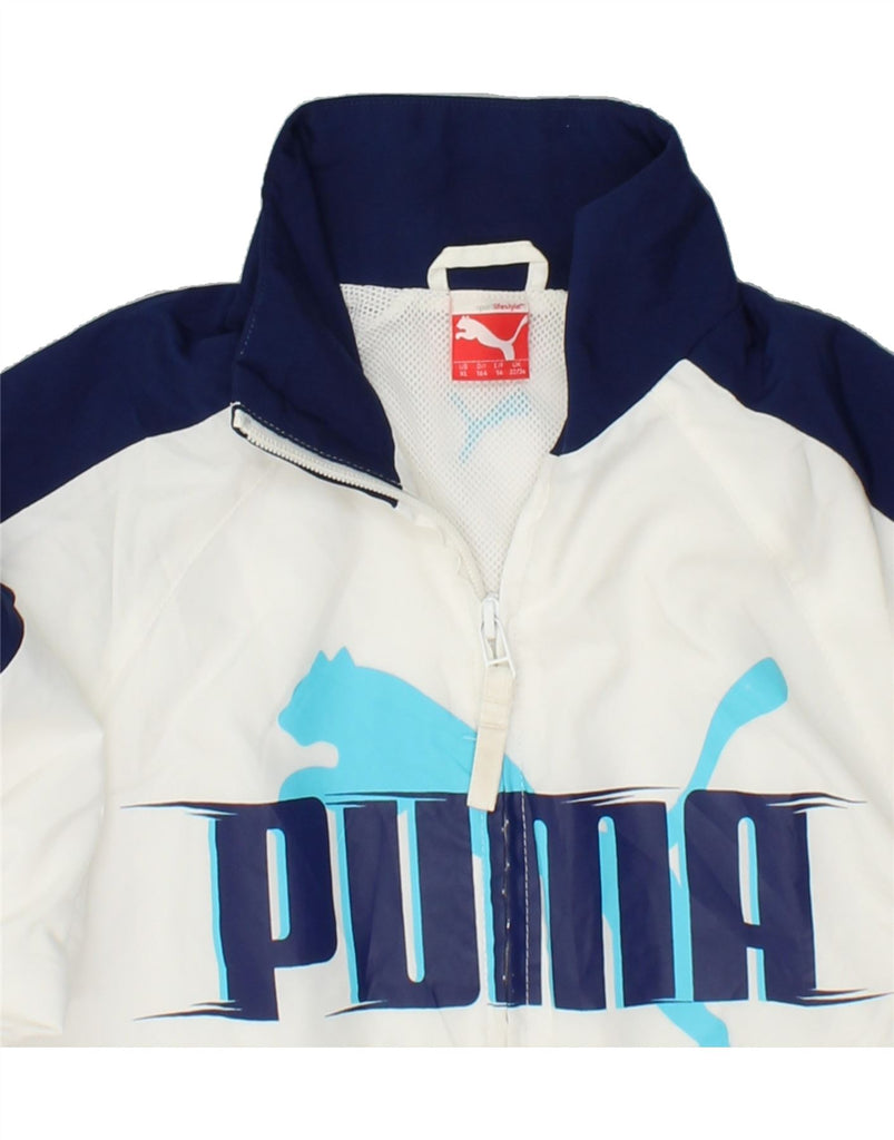 PUMA Boys Graphic Tracksuit Top Jacket 13-14 Years XL White Colourblock | Vintage Puma | Thrift | Second-Hand Puma | Used Clothing | Messina Hembry 