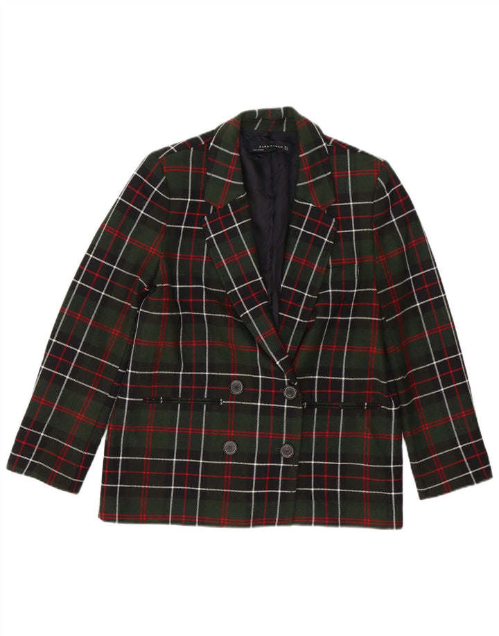 Zara Womens Oversized Double Breasted Blazer Jacket UK 10 Small Green Check