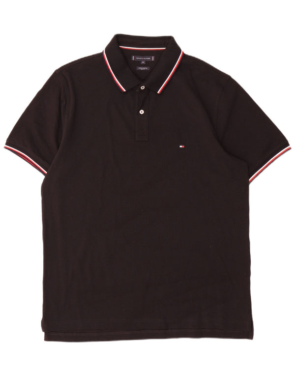 Tommy Hilfiger Mens Slim Fit Polo Shirt 2XL Black Striped Cotton