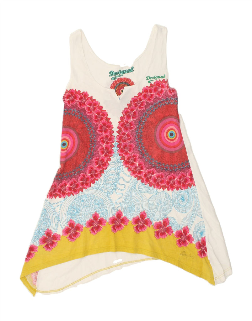 DESIGUAL Womens Sleeveless Graphic Tunic Top UK 14 Large White Floral | Vintage Desigual | Thrift | Second-Hand Desigual | Used Clothing | Messina Hembry 