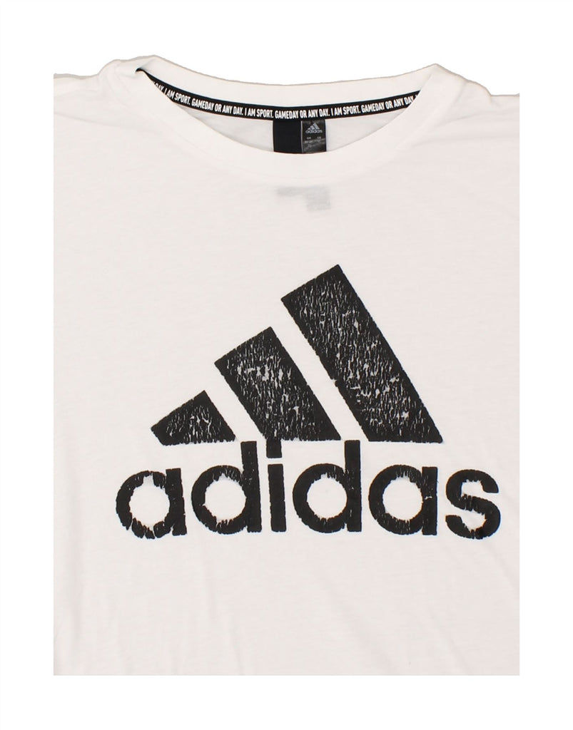 ADIDAS Womens Graphic T-Shirt Top UK 20/22 XL White Cotton | Vintage Adidas | Thrift | Second-Hand Adidas | Used Clothing | Messina Hembry 