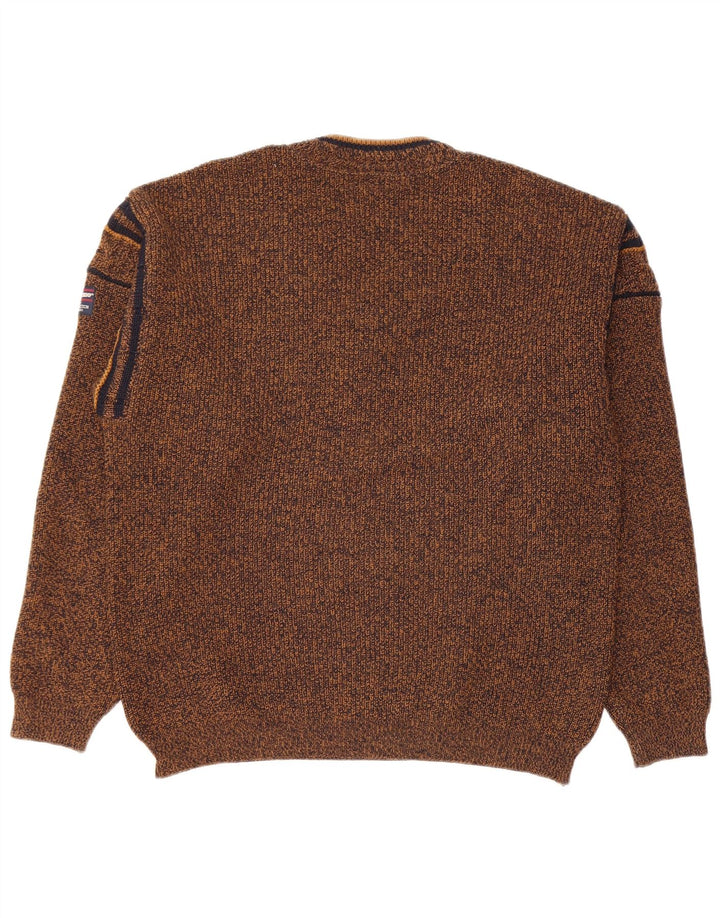 Il Granchio Mens V-Neck Jumper Sweater Medium Brown Flecked Wool