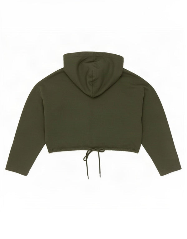 Zara Womens Crop Hoodie Jumper UK 16 Large Khaki Cotton