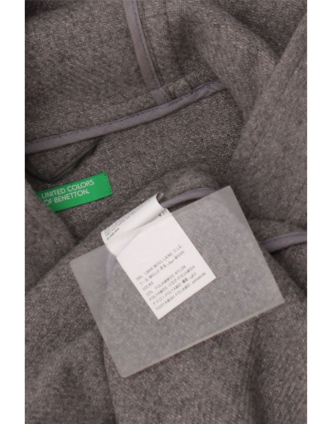 BENETTON Mens Hooded Duffle Coat UK 42 XL Grey Wool