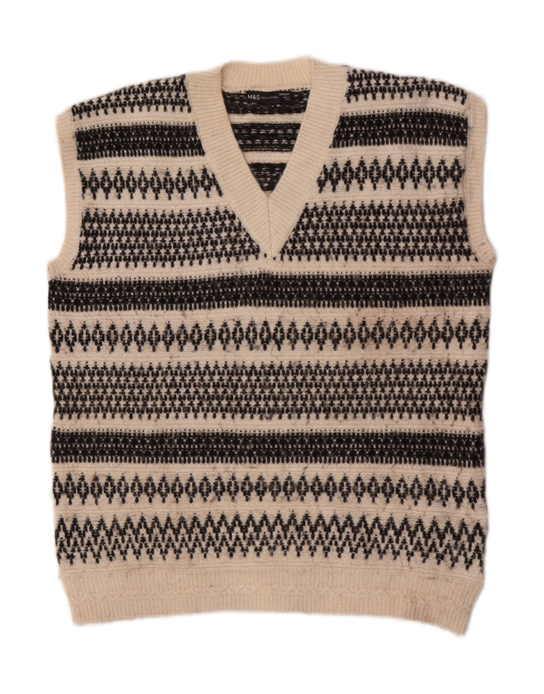 Marks & Spencer Womens Vest Tank Top UK 14 Medium Off White Fair Isle