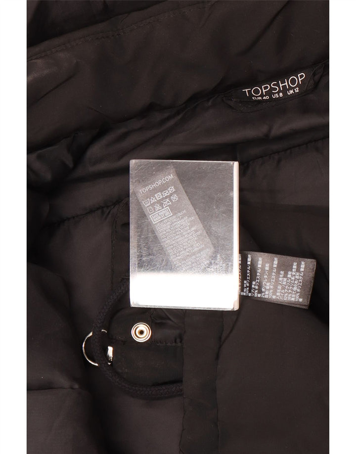 Topshop Womens Hooded Padded Jacket UK 12 Medium Black Polyester