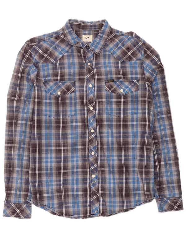 Lee Mens Slim Fit Shirt Large Blue Check Cotton