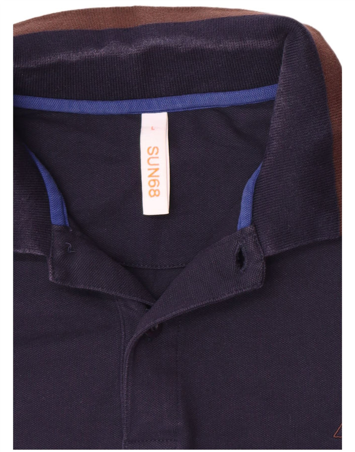 Sun68 Mens Long Sleeve Polo Shirt Large Navy Blue Cotton