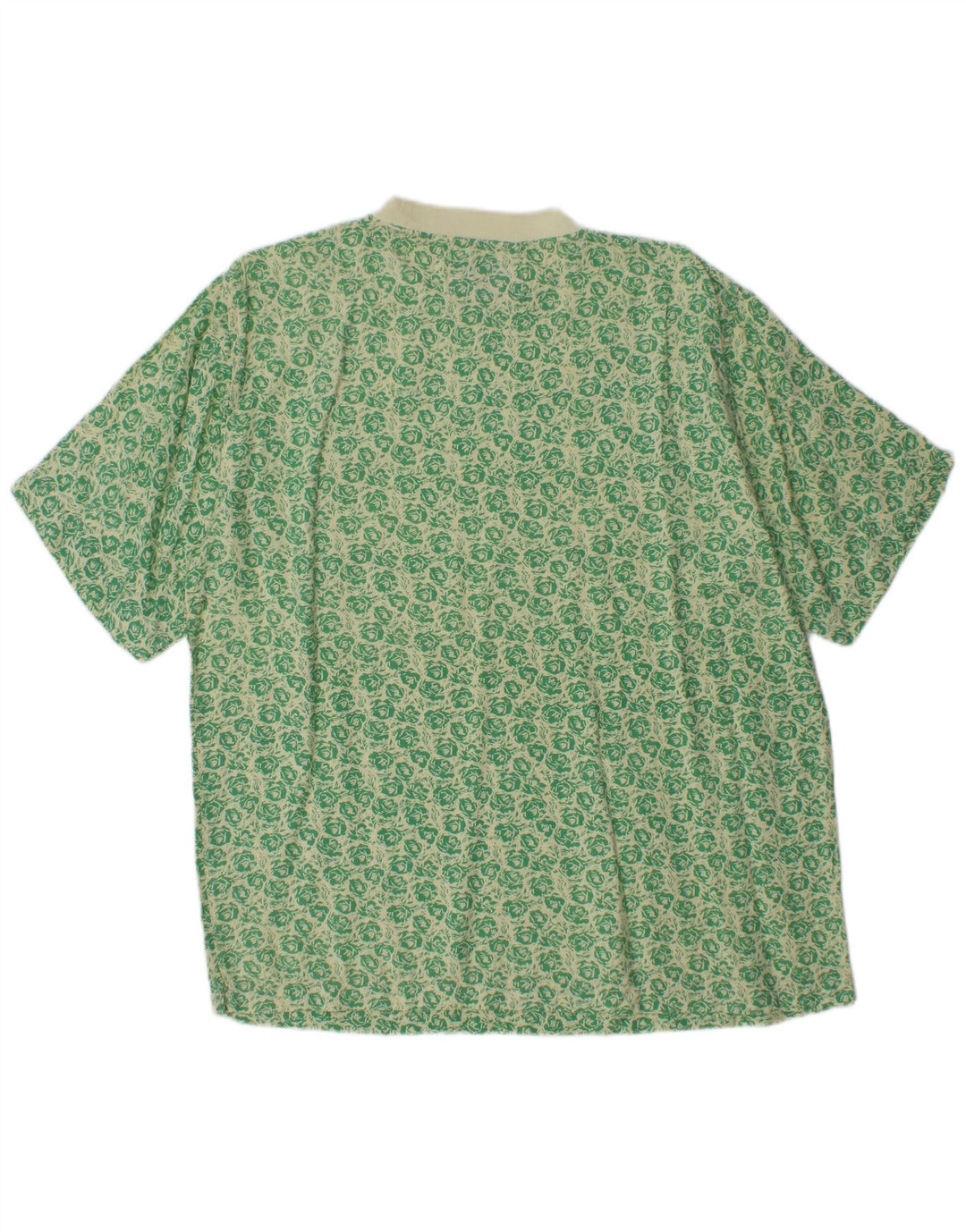 VINTAGE Mens T-Shirt Top Large Green Floral Viscose