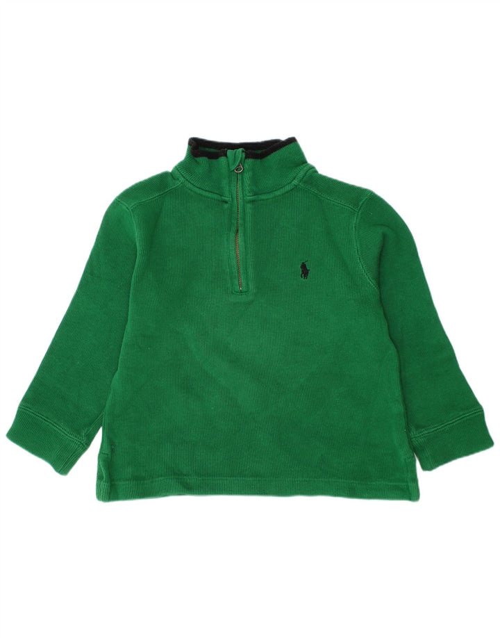 POLO RALPH LAUREN Boys Zip Neck Jumper Sweater 2-3 Years Green Cotton