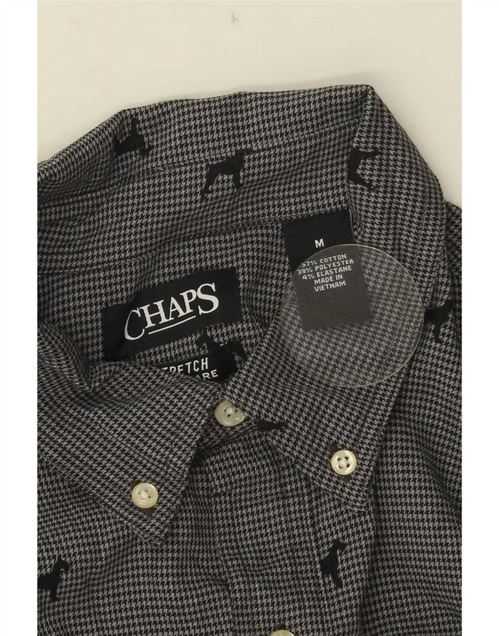 Chaps Mens Shirt Medium Grey Houndstooth Cotton