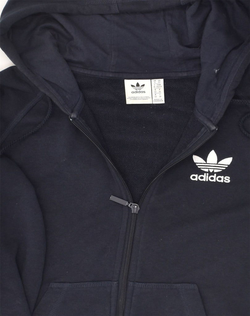 ADIDAS Womens Zip Hoodie Sweater UK 6 XS Navy Blue Cotton | Vintage Adidas | Thrift | Second-Hand Adidas | Used Clothing | Messina Hembry 