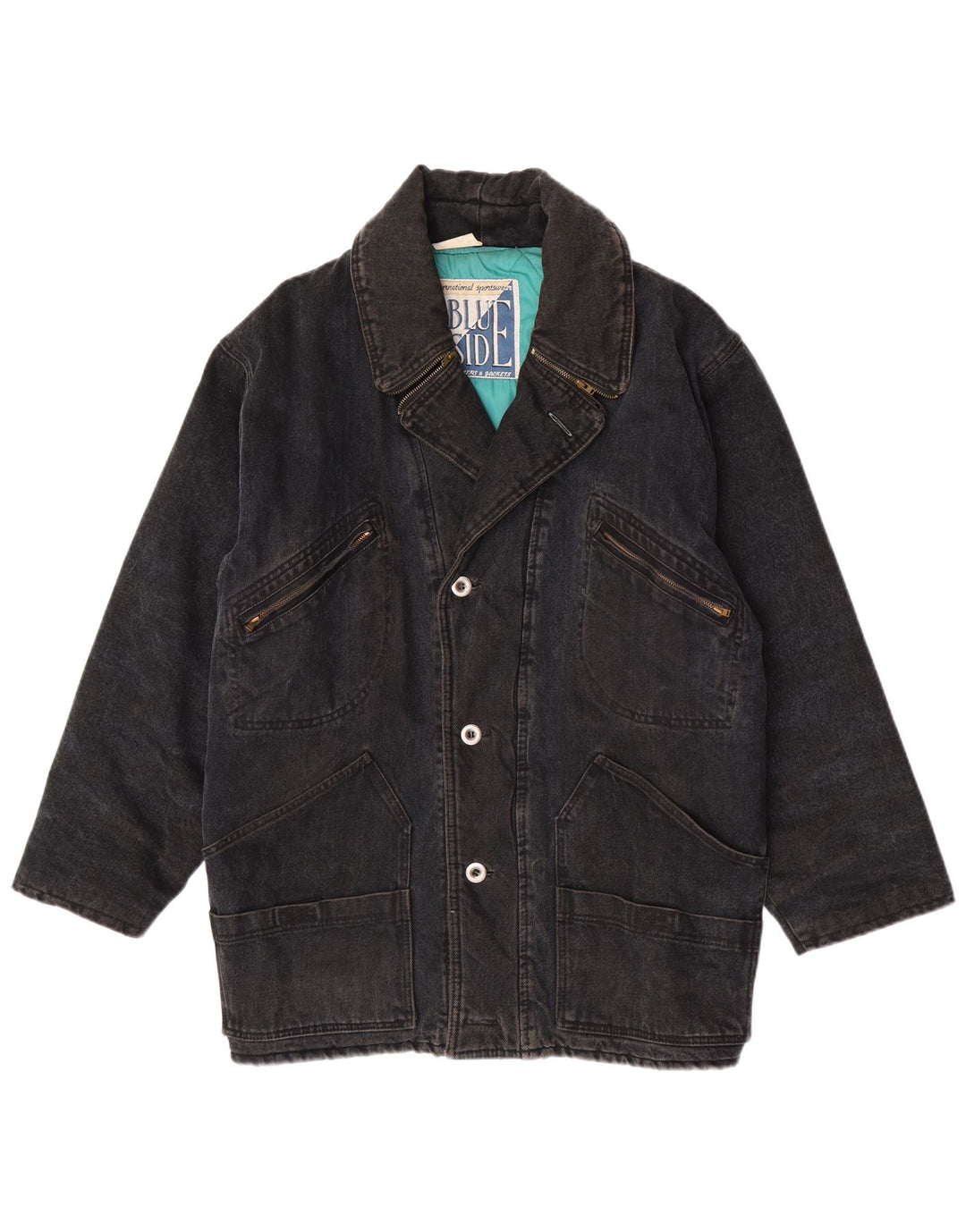 Blue Side Mens Denim Jacket UK 40 Large Black