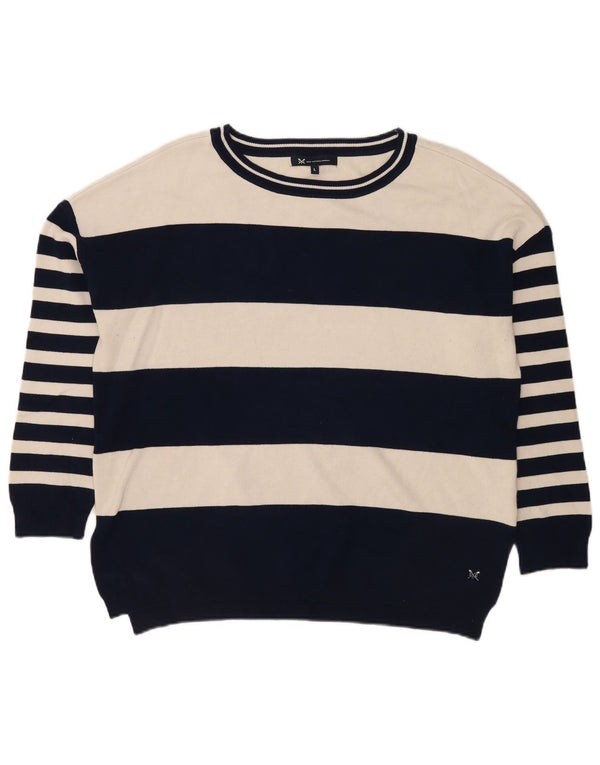 Crew Clothing Womens Neck Jumper Sweater UK 16 Large Navy Blue Striped