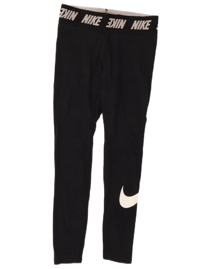 NIKE Womens Graphic Leggings UK 12 Medium Black Cotton
