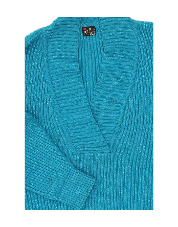 VINTAGE Womens Shawl Neck Jumper Sweater EU 40 Medium Blue Wool Vintage Vintage and Second-Hand Vintage from Messina Hembry 