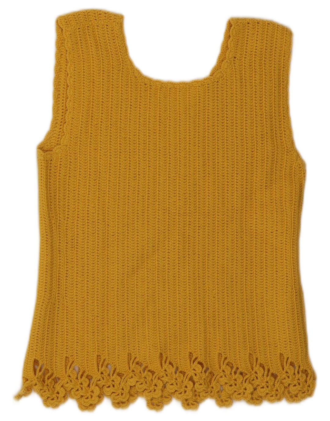 Vintage Womens Crochet Vest Top UK 10 Small Yellow