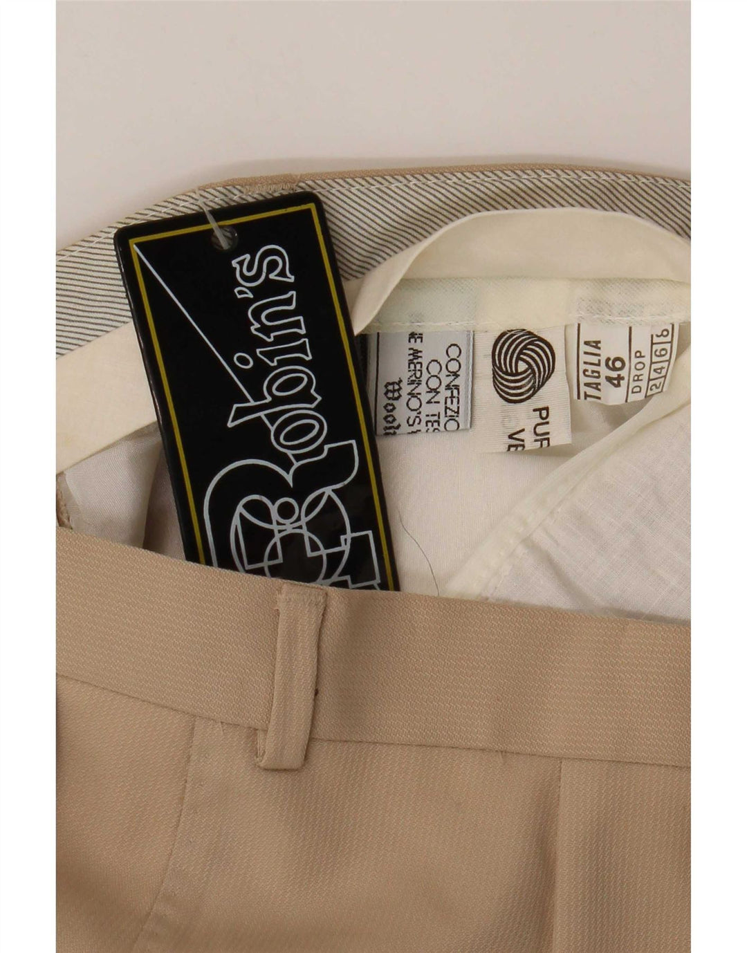 Robin's Mens Pegged Suit Trousers IT 46 Small W28 L32 Beige Virgin Wool