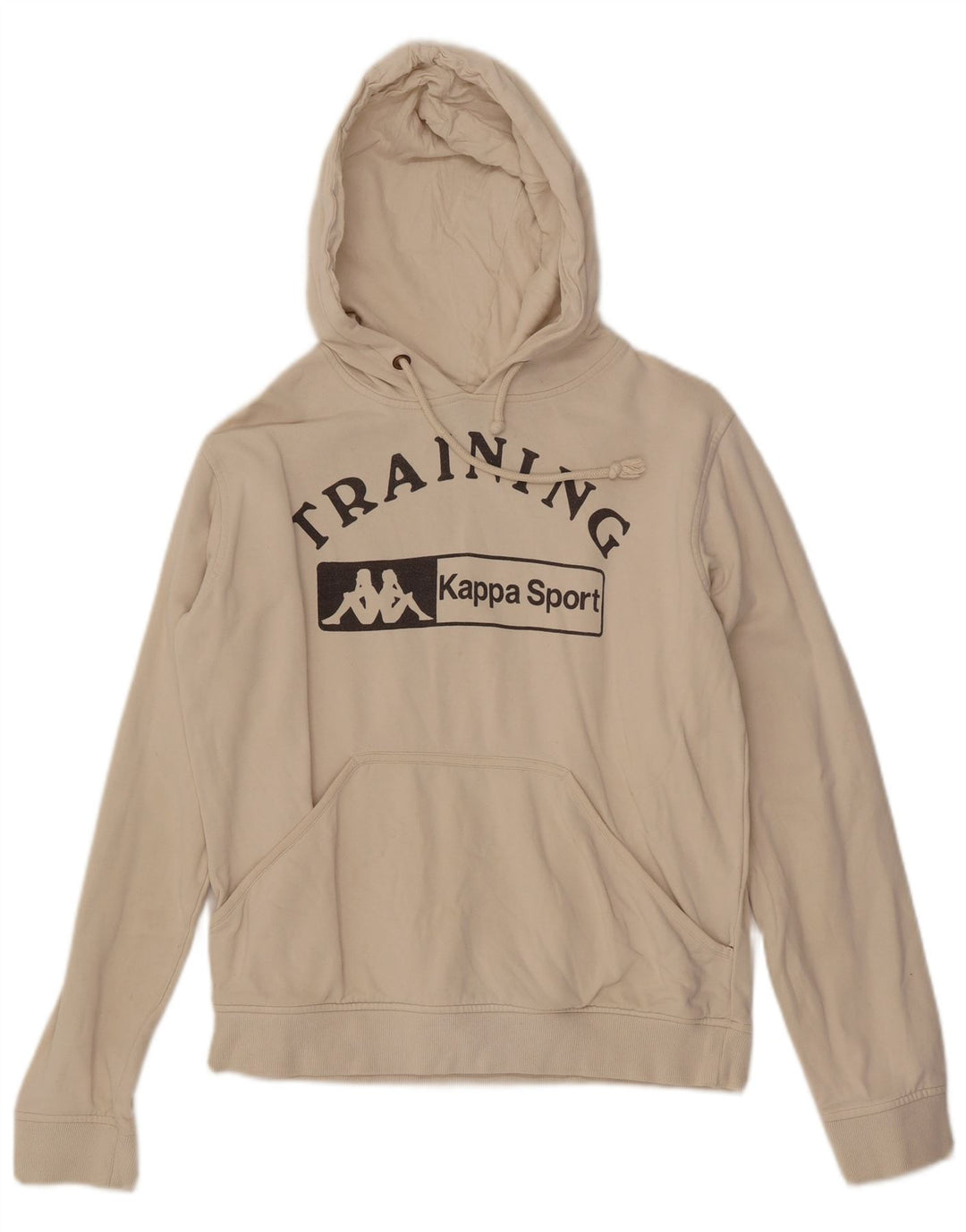 KAPPA Womens Training Graphic Hoodie Jumper UK 14 Medium Off White Cotton