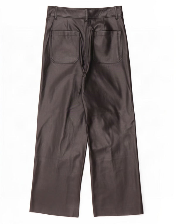 Zara Womens Wide Leg Faux Leather Trousers EU 40 Medium W30 L29 Black